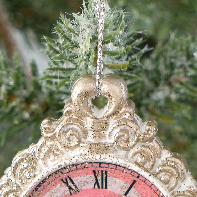 Набор из двух ёлочных игрушек Часы из Сладкого королевства Set Of 2 Candyland Clocks Pink Gold White 6 cm