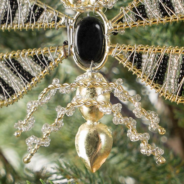 Новогодняя подвеска Золотисто-чёрная стрекоза из бисера  Beads Dragonfly Gold Black 18 cm
