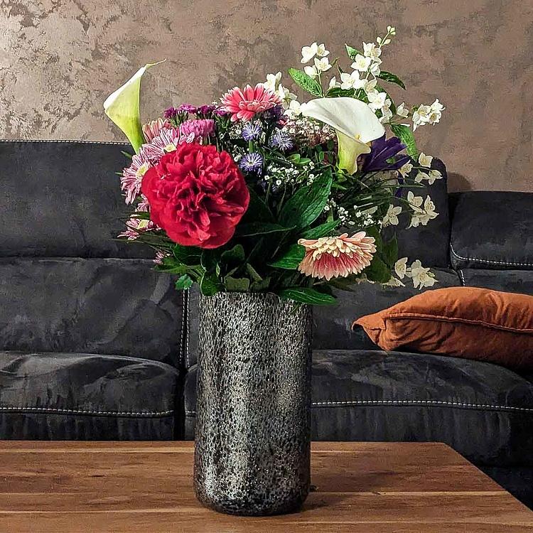 Чёрно-серебристая низкая ваза Кратер Cratere Noir Argent Medium Vase