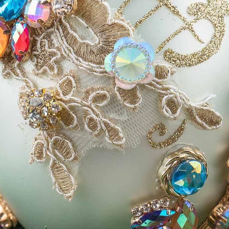 Ёлочная игрушка Яйцо со стразами Glass Fabric Jewel Kings Egg White/Blue 20,5 cm