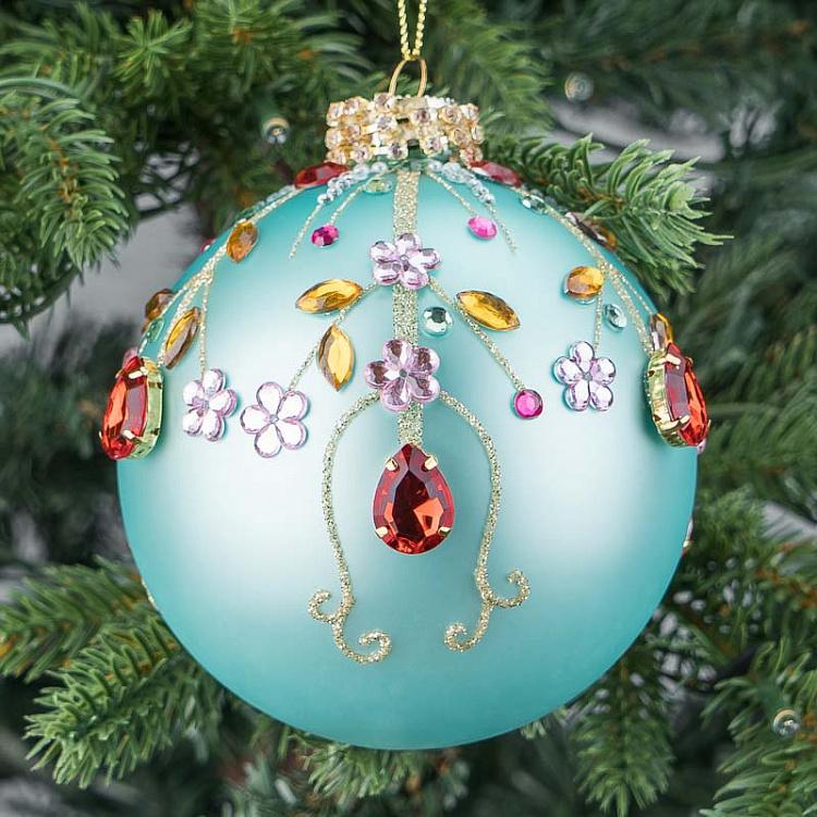 Ёлочная игрушка Голубой шар со стразами Rhinestones Ball Blue 10 cm