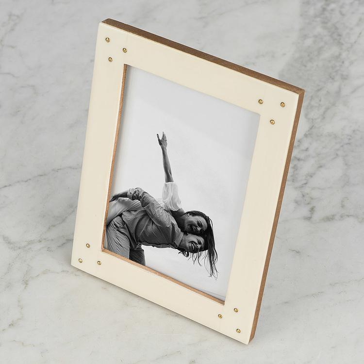 Рамка для фото с золотистыми пусетами, L White Photo Frame With Stud Large