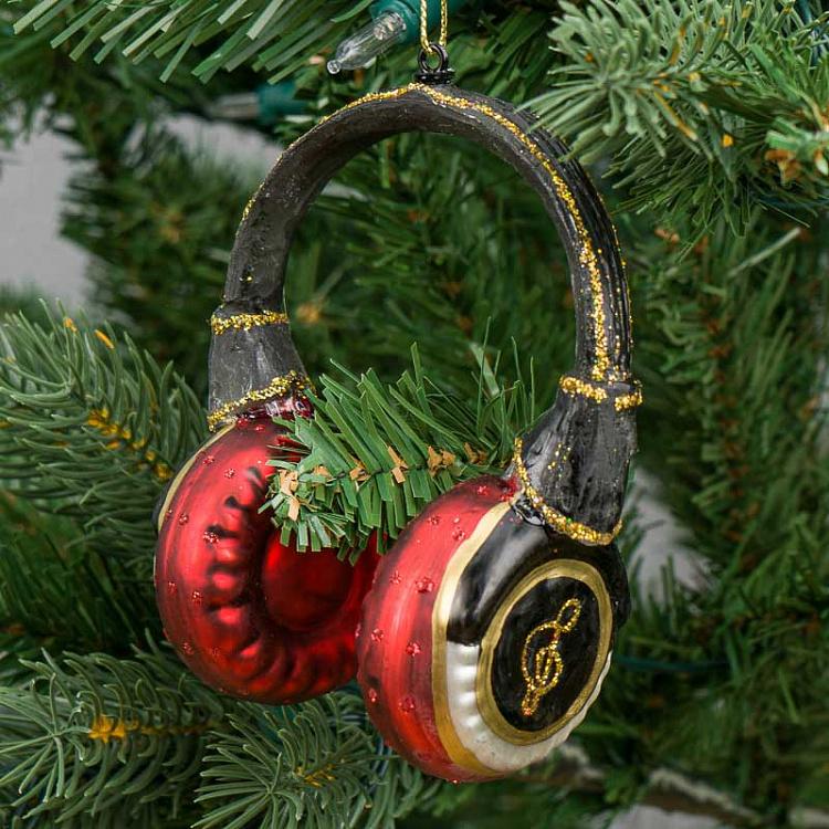 Ёлочная игрушка Красные наушники Glass Hanger Earphones Red 11,5 cm