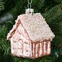Ёлочная игрушка Glass Hanger House Pink With Beads 10 cm