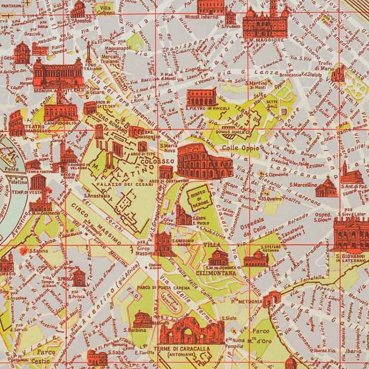 Картина-принт Карта Рима, чёрная рама Classic Map Rome, Black Wood