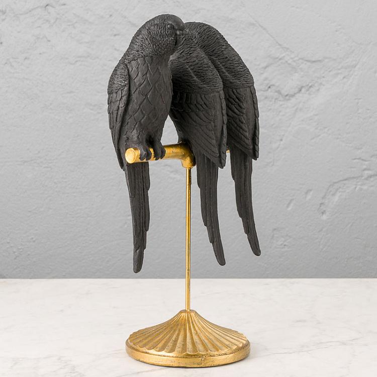 Статуэтка Чёрные попугаи на золотой перекладине Black Parrots On Golden Stand