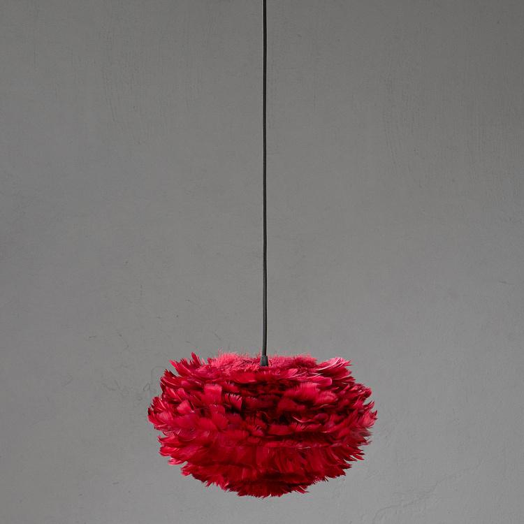 Подвесной светильник Эос на чёрном проводе, красные перья, S Eos Hanging Lamp With Black Cord Mini