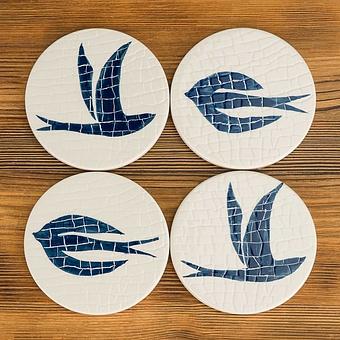 Set Of 4 Mosaic Bird Coasters