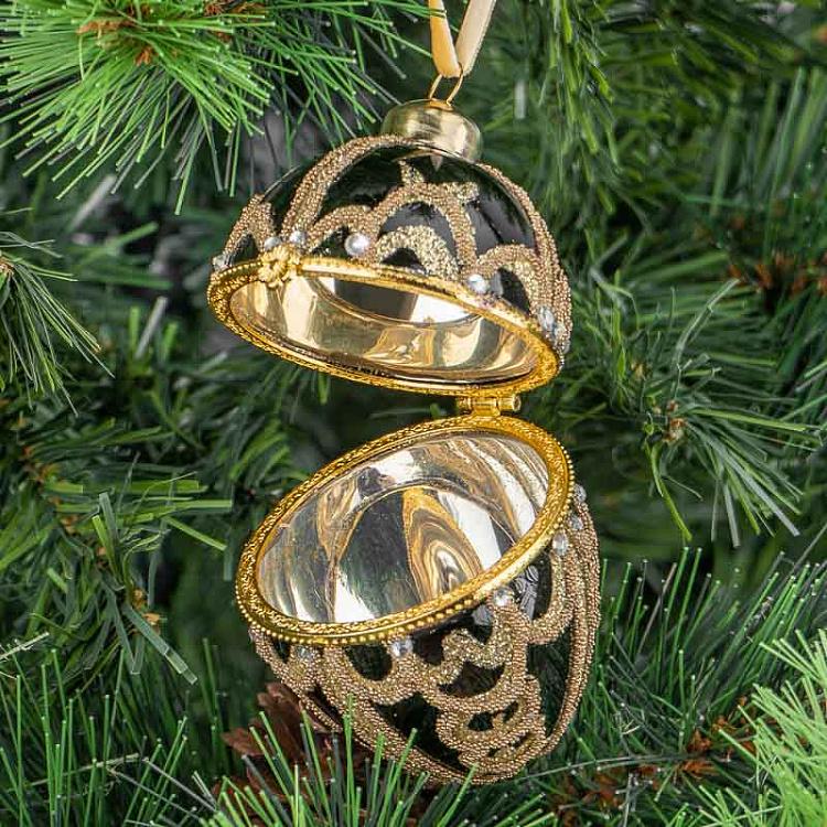 Ёлочная игрушка-шкатулка Чёрно-золотое яйцо Xmas Egg Box Black And Gold 9 cm