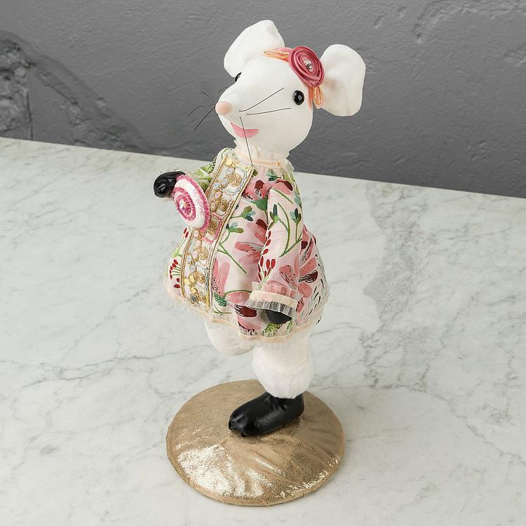 Статуэтка Белая мышка в платье с цветочным узором Floral White Mouse With Dress