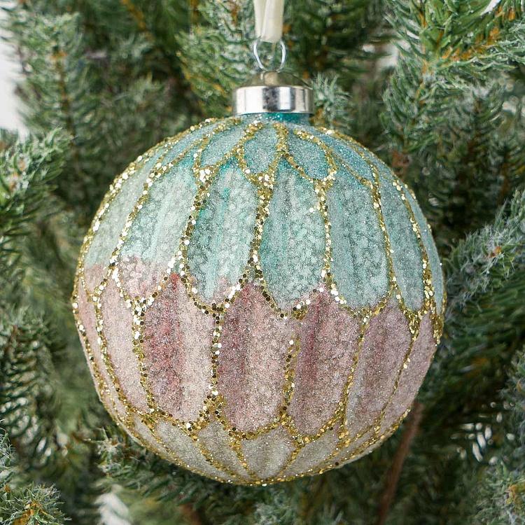 Ёлочная игрушка Бирюзово-розовый многогранный шар Polygonal Ball Turquoise Pink 10 cm