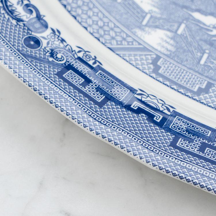 Овальное сервировочное блюдо Голубая ива, L Blue Willow Oval Serving Plate Large