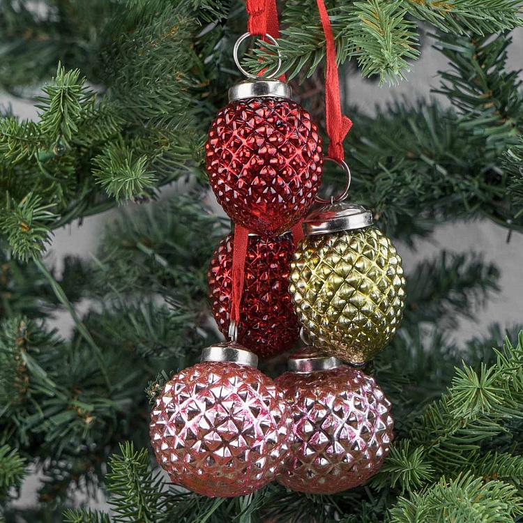 Ёлочная игрушка Связка из пяти разноцветных шаров в форме шишек 5 Multi-Colored Balls Pendant 5 cm