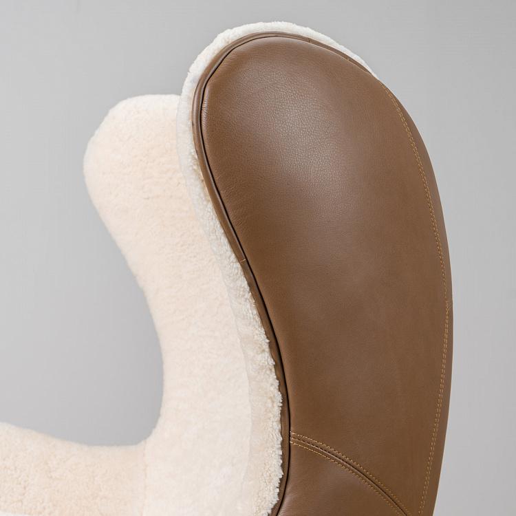 Кресло-яйцо белая овчина и кожа Eggchair White Sheep Skin And Leather Tenzing