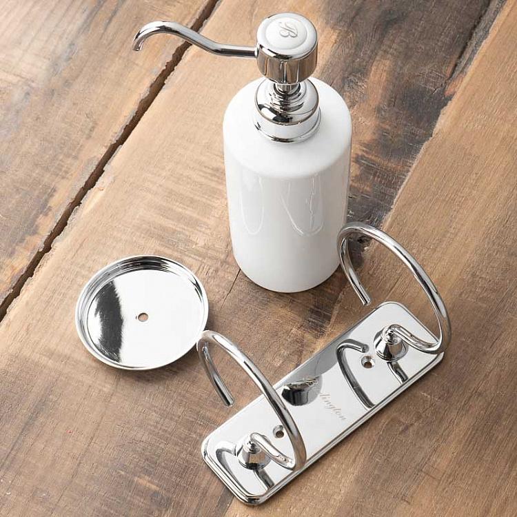 Настенный белый дозатор для жидкого мыла в подставке цвета хром Single Soap Dispenser Chrome