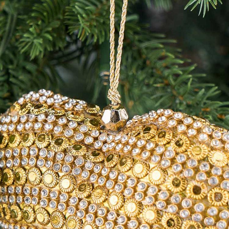 Ёлочная игрушка Золотое сердце из кристаллов Heart With Crystals Gold 11 cm