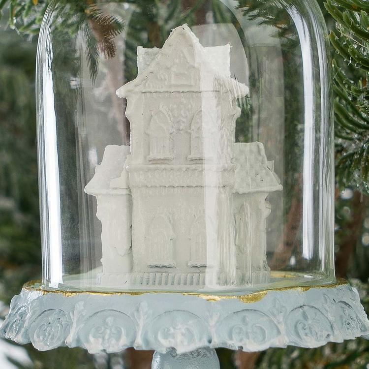 Набор из трёх ёлочных игрушек Пряничные домики под куполом Set Of 3 Gingerbread Houses In Dome Blue White 11,5 cm