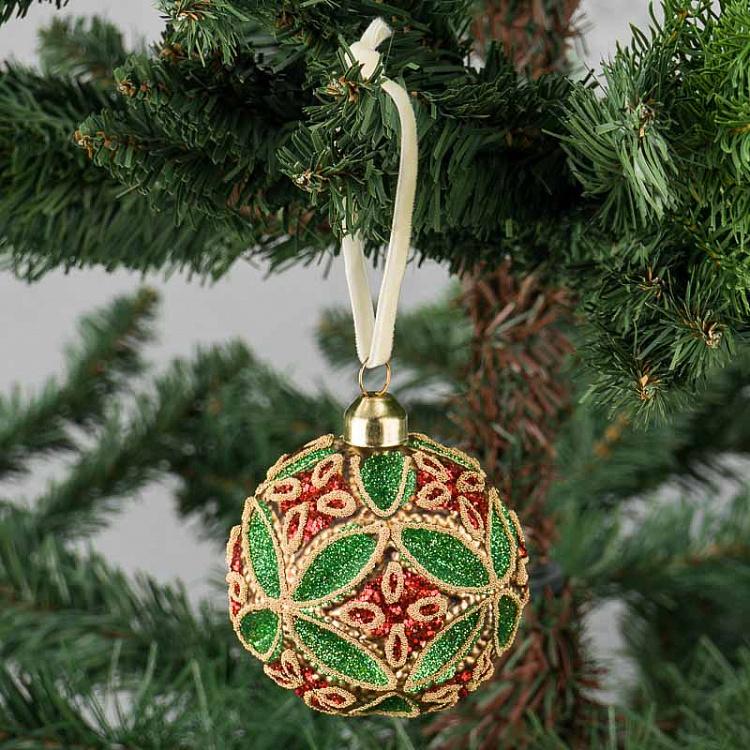 Ёлочная игрушка Стеклянный красно-зелёный с золотом шар Glass Ball Red Green Gold 8 cm