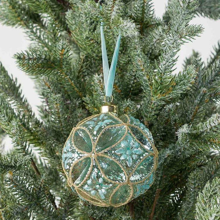 Ёлочная игрушка Бирюзово-золотистый многогранный шар Polygonal Ball Turquoise Gold 10 cm