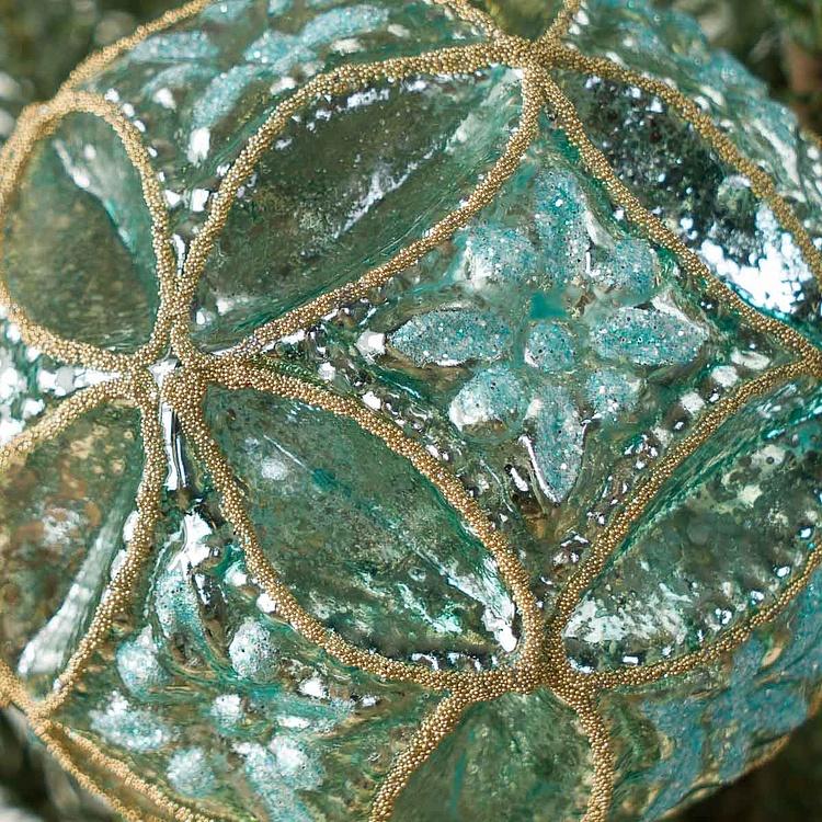 Ёлочная игрушка Бирюзово-золотистый многогранный шар Polygonal Ball Turquoise Gold 10 cm