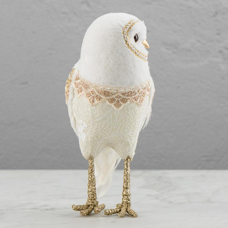 Статуэтка Пушистая сова кремовая с золотом Furry Lace Owl Cream Gold