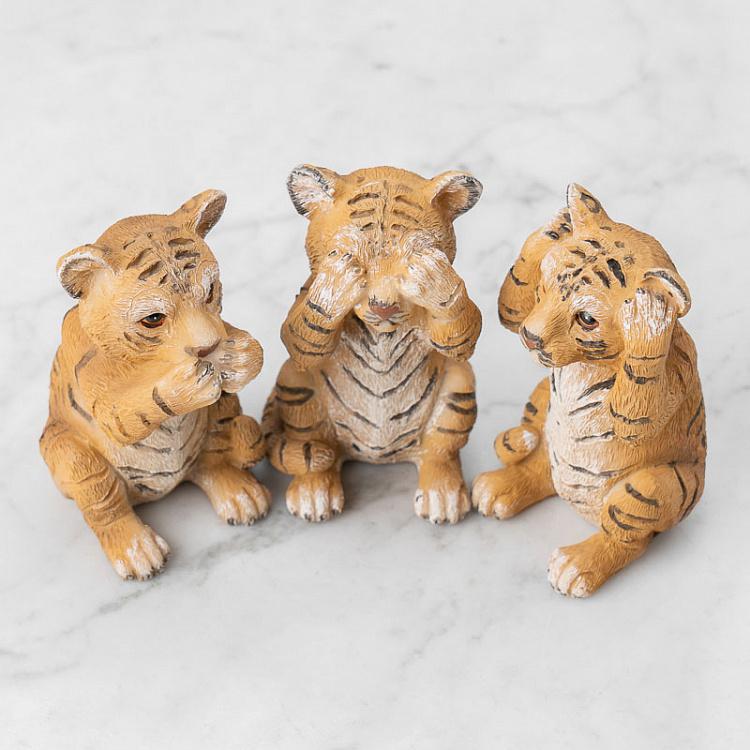 Набор из трёх статуэток Тигрята Не вижу, не слышу, не говорю Set Of 3 See/Hear/Speak No Evil Tigers Orange/White 10 cm