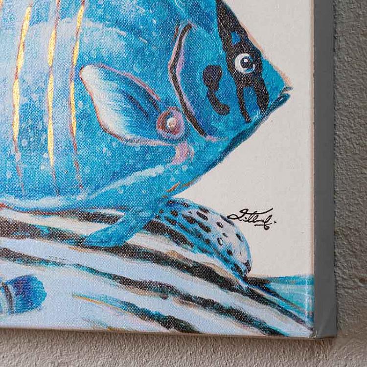 Картина диптих Голубые рыбы, акрил, холст Set Of 2 Canvas Acrylic Painting Blue Fish