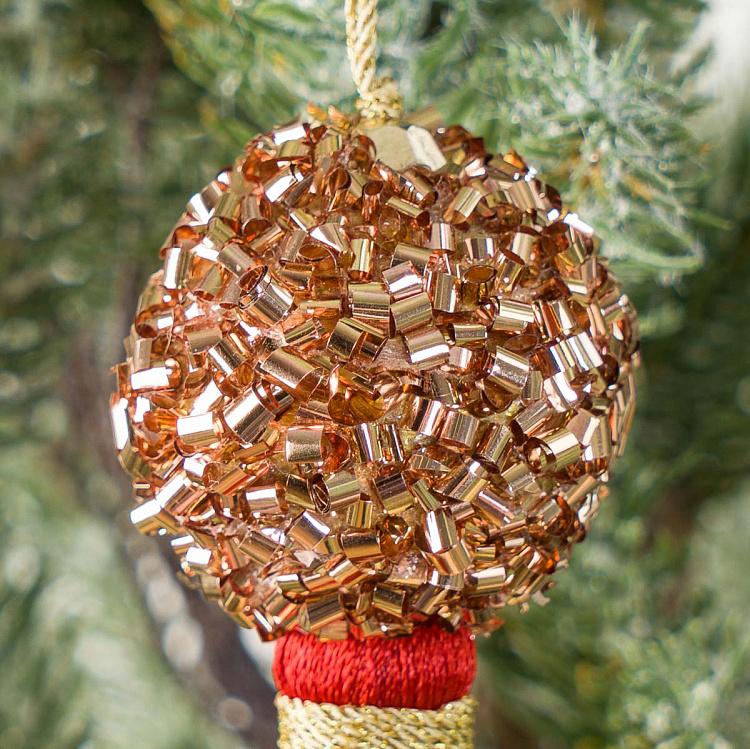 Новогодняя подвеска Красная кисточка с шаром из бисера Bead Ball Pendant With Red Tassel 16 cm