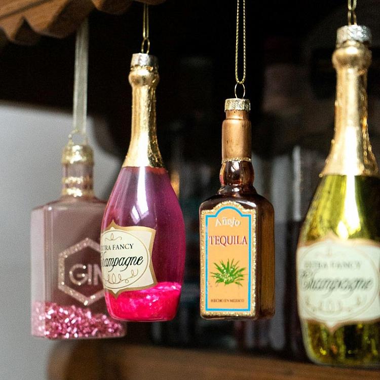 Ёлочная игрушка Розовое шампанское Glass Hanger Champagne Pink 14 cm