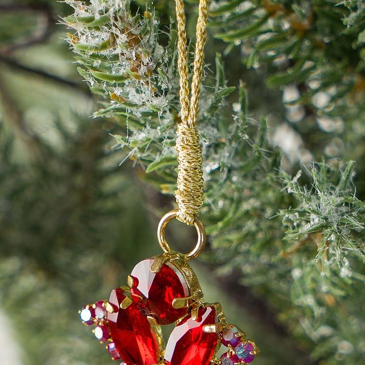 Новогодняя подвеска Рубиновый крест с зелёной кисточкой  Pendant Red Cross With Green Tassel 25 cm