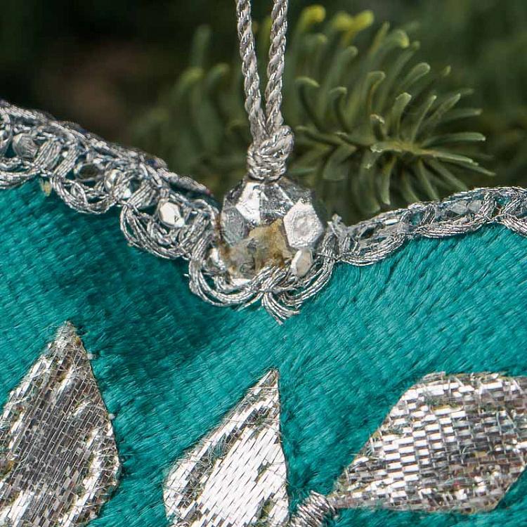 Ёлочная игрушка Бирюзовое сердце с серебряным орнаментом Heart With Silver Pattern Turquoise 12 cm