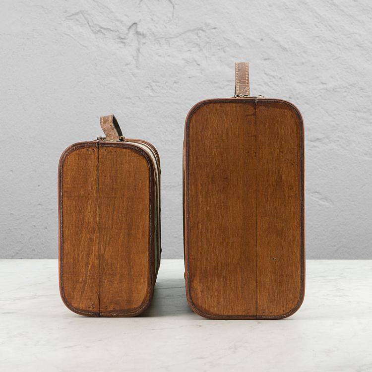 Набор из двух бежевых декоративных чемоданов Set Of 2 Wood Fabric Suitcase Boxes Cream