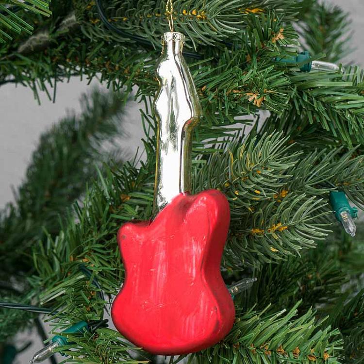 Ёлочная игрушка Красная гитара Glass Hanger Guitar Red 15 cm