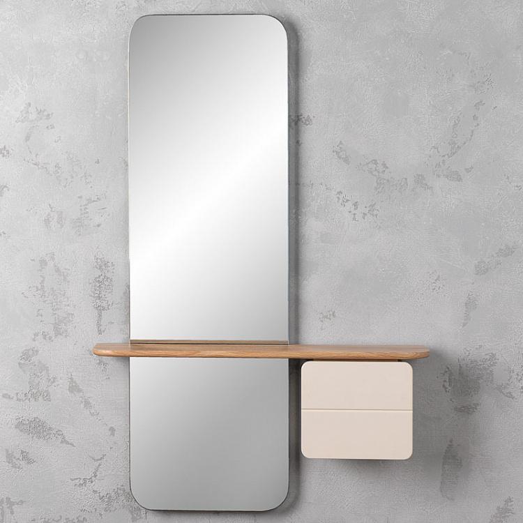 Настенное зеркало с полкой и ящиком Ещё один взгляд, светлый дуб One More Look Mirror Stand, Oak