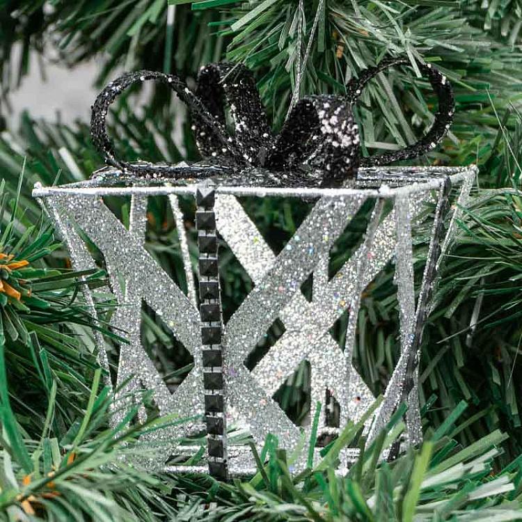 Ёлочная игрушка Подарок Metal Open Gift Box Silver/Black 11 cm