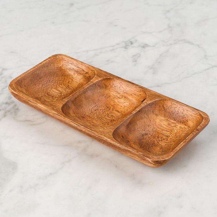 Деревянная прямоугольная менажница Органик Organic 3 Sections Rectangular Serving Dish