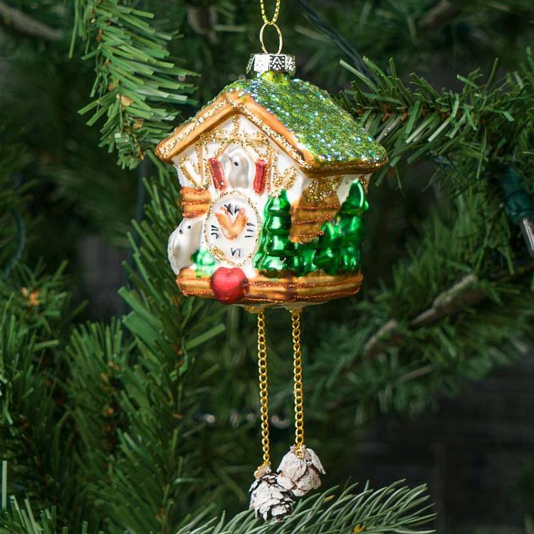 Ёлочная игрушка Часы с кукушкой Glass Hanger Cuckoo Clock 8 cm