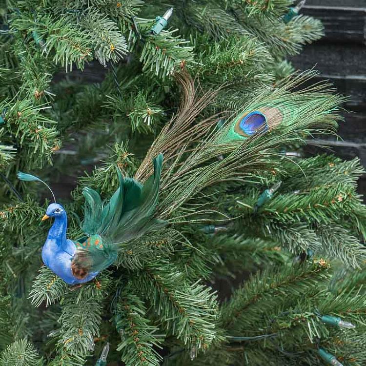 Ёлочная игрушка Павлин на прищепке Feather Open Tail Peacock On Clip Green/Blue 25,5 cm