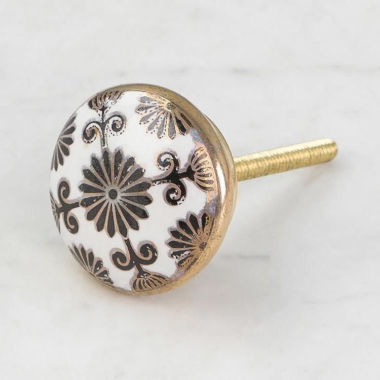 Керамическая мебельная ручка Золотой королевский цветок Royal Flower Gold Ceramic Knob
