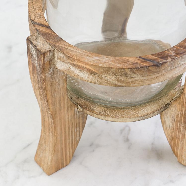 Ваза-бутыль стеклянная на деревянной подставке Bottle Vase With Wooden Stand