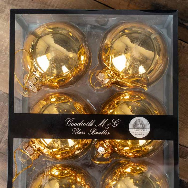 Набор из шести золотых ёлочных шаров Set Of 6 Glass Uni Balls Box Shiny Gold 7 cm