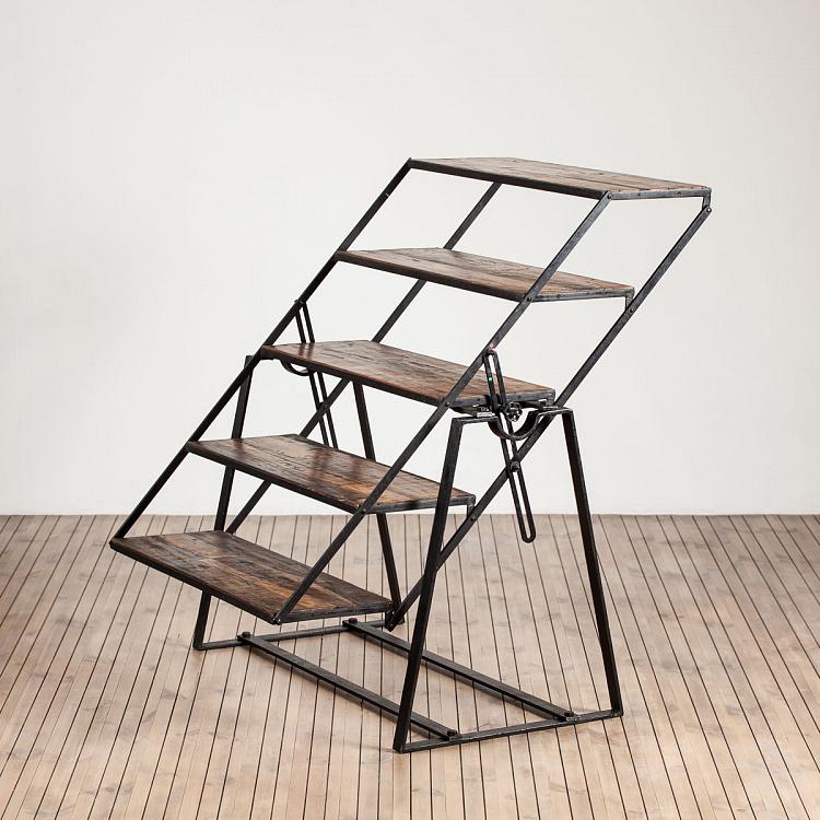 Складывающийся стеллаж с 5-ю деревянными полками Iron And Wooden Shelf With 5 Levels Stanton