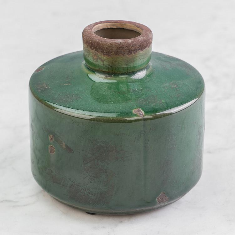 Широкая оливковая керамическая мини-ваза Бутыль Bottle Vase Olive Green Wide