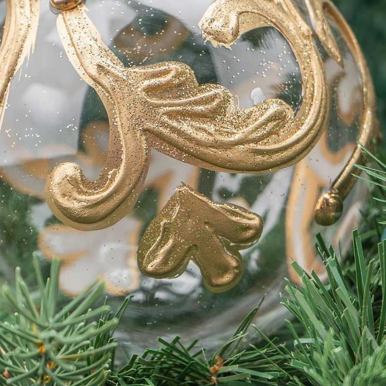 Прозрачный ёлочный шар с золотым акантом Glass Acanthus Swirl Leaf Ball Clear/Gold 10 cm