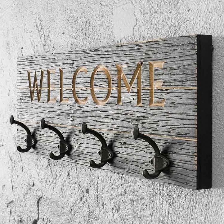 Четырёхместная настенная вешалка Добро пожаловать Welcome Coat Holder With 4 Hooks