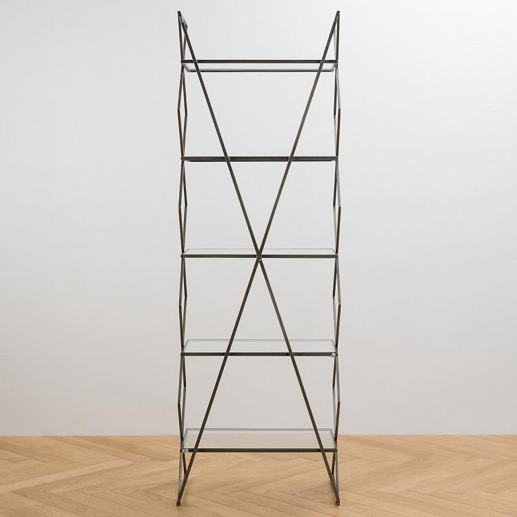 Железный стеллаж со стеклянными полками Зигзаг Iron Shelf Zig Zag Metal And Glass