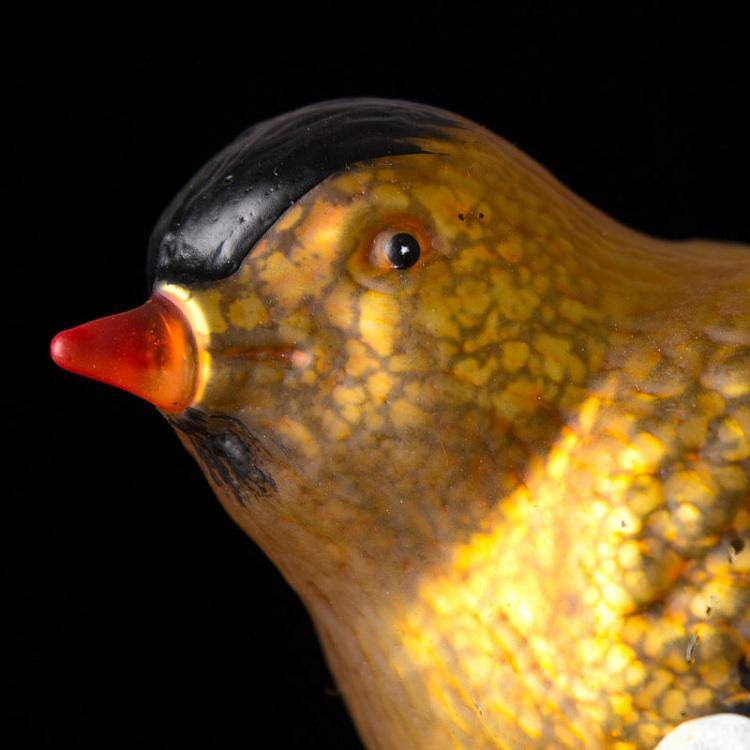 Ёлочная игрушка Птичка на ветке Glass Bird On Twig Yellow Black 12,5 cm