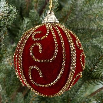 Rhinestone Pattern Velvet Ball Red 10 cm