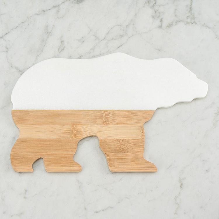 Сервировочная доска из бамбука и мрамора Медведь Bamboo And Marble Bear Tray