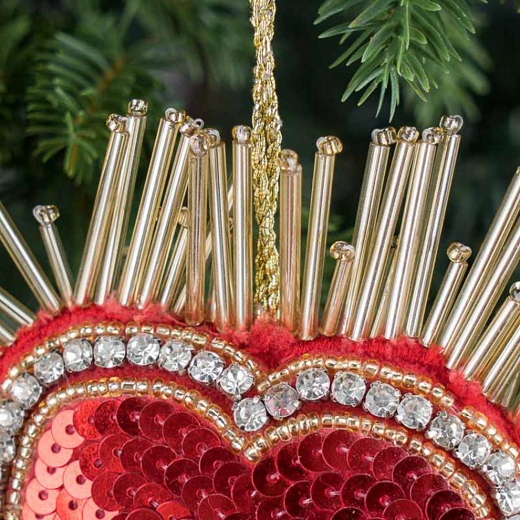 Ёлочная игрушка Красное сердце с блёстками Heart With Sequins Red 13 cm